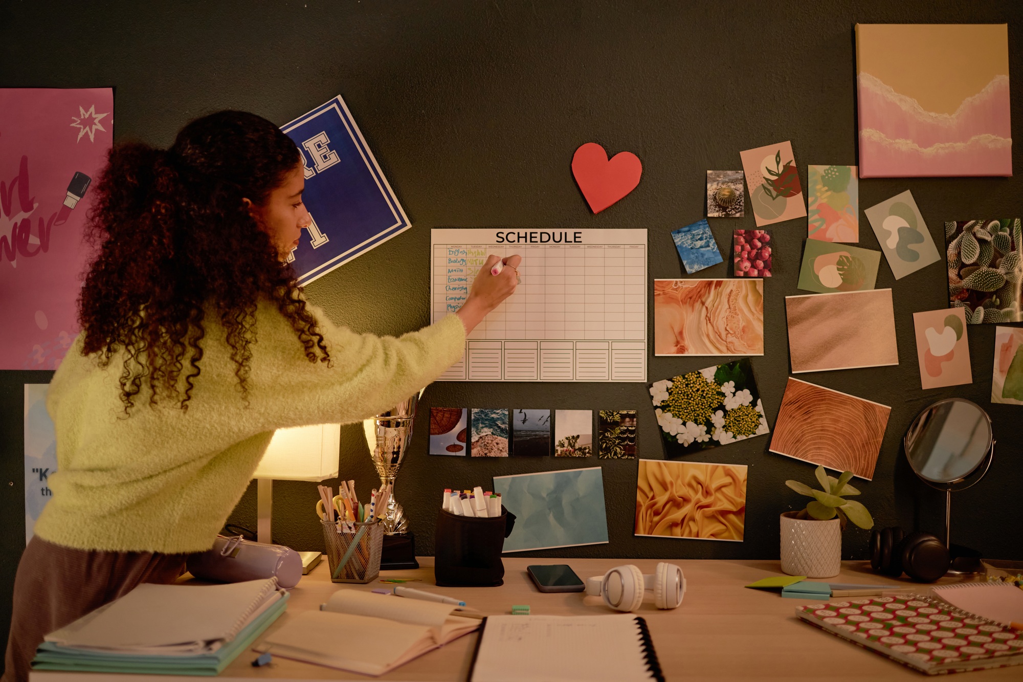 Decorating Desk and Organizing Schedule on Calendar