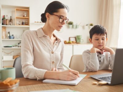Mother and Son Doing Homework Together