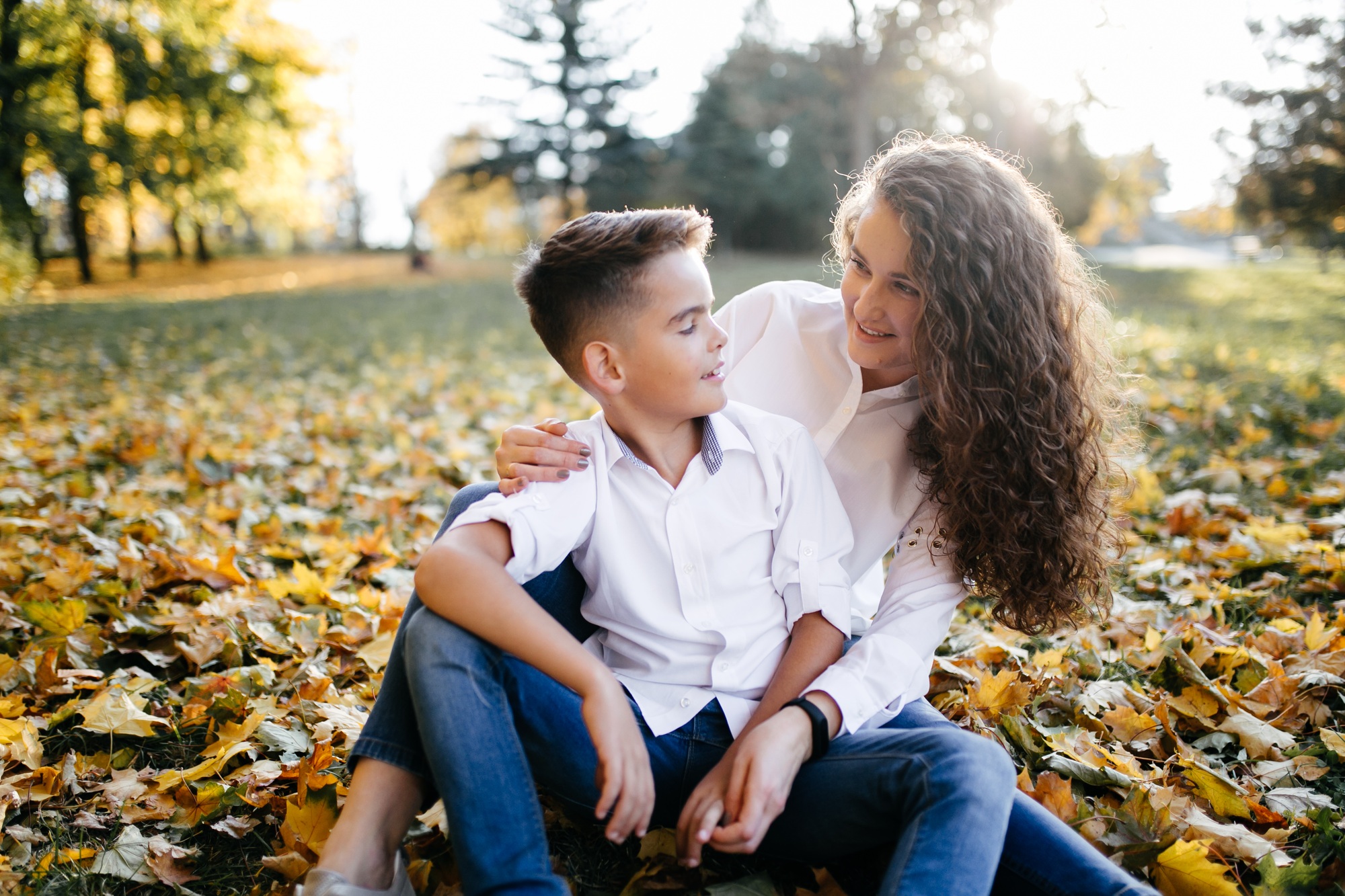 Mother and son together park