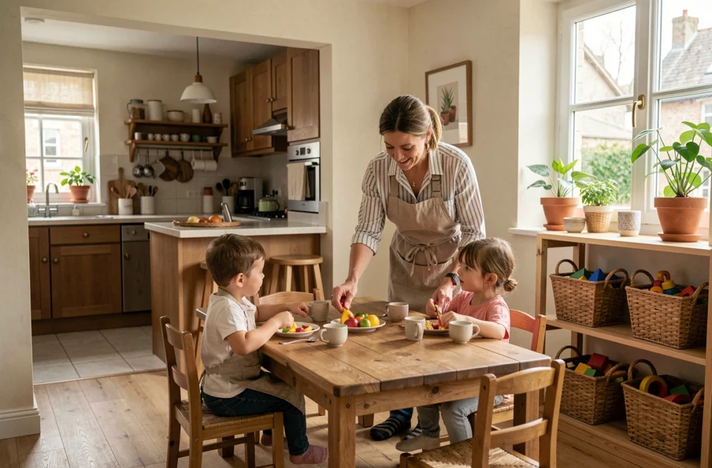 Moment de goûter convivial à la micro-crèche Comme à la Maison à La Roche-Blanche