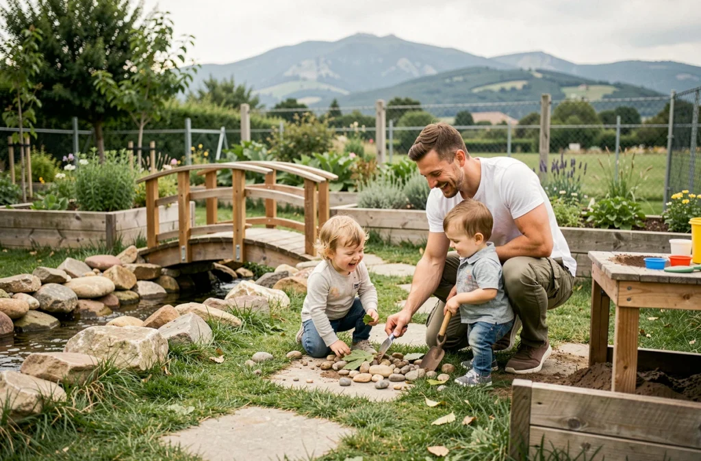 Jardin d'exploration naturelle pour enfants à la crèche Le Jardin des Petits Explorateurs à Romagnat