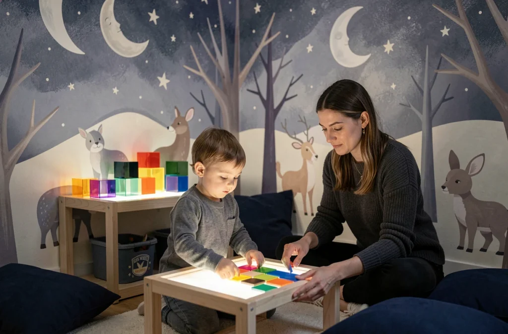 Espace sensoriel étoilé et apaisant de la crèche Poudre de Lune à Orcet